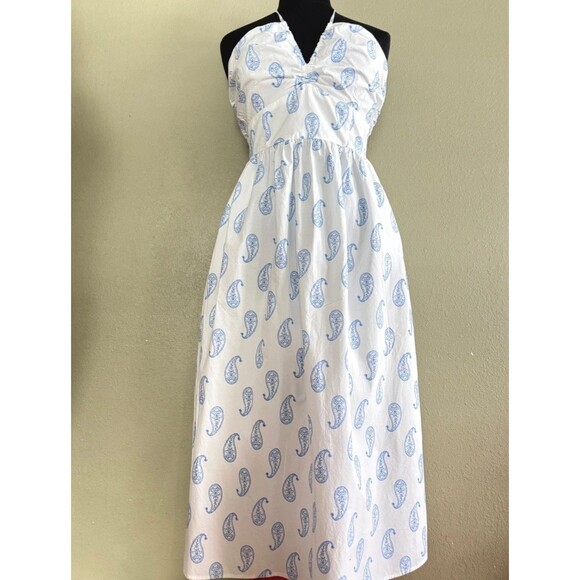 NWOT Universal Thread White Halter Dress Blue Paisley Print Summer Maxi - Picture 2 of 6